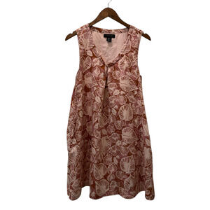 Tahari Dress Womens Medium Pink Tropical Leaf Linen Shift Sundress Pockets